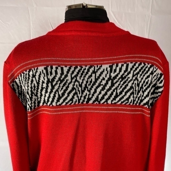 80’s Vintage ‘Steven’ Red Mix Print Boxy Cut Cardigan - Picture 10 of 12